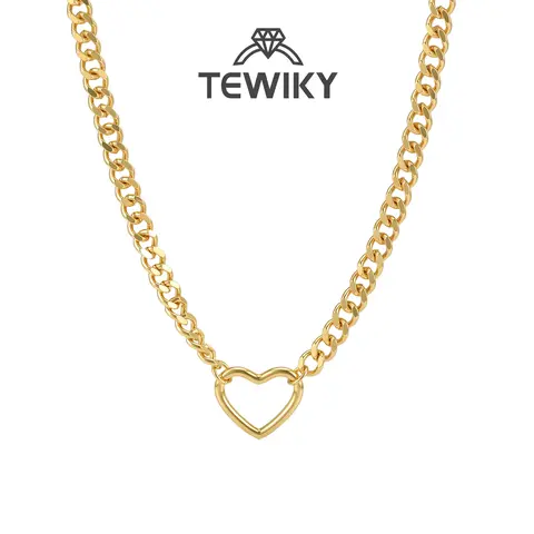 TEWIKY 14K Gold Plated Single Line Faceted Cuban Zircon Hollow Clover/Heart Necklace, Women's Fashion Casual Jewelry Accessory, Gift Necklace, Suitable for Various Outfits