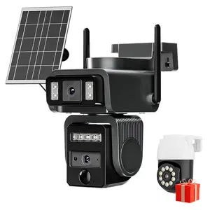 Solar CCTV WiFi Security Camera with Spotlight 1080P HD Clear Picture PIR Motion Detection Color Night Vision Waterproof Wireless Dual Lenses No Dead Ends Automatic Gift version: includes a plug-in camera Outdoor with indoor mini home surveillance camera