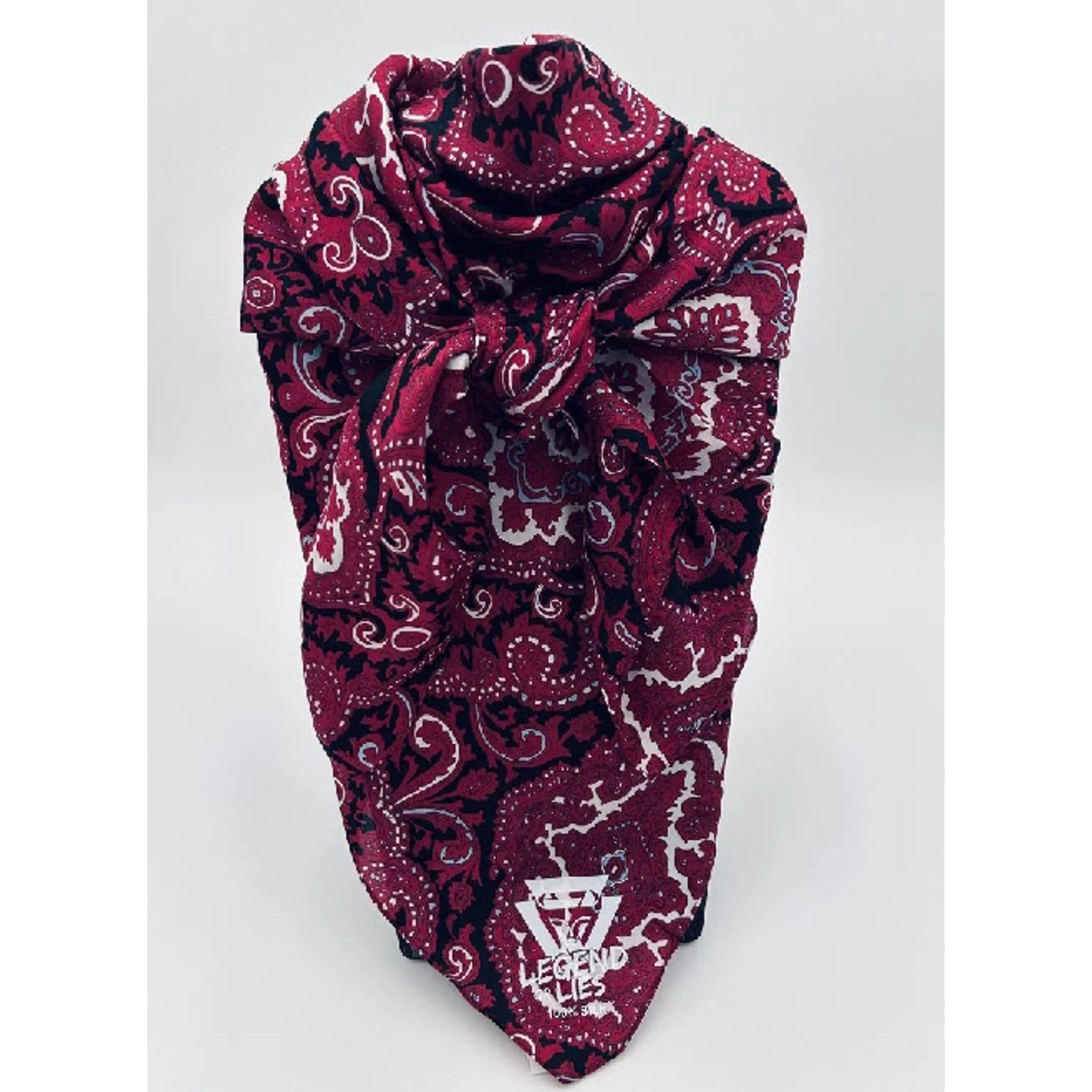Legend or Lies 42x42 in XL Silk Wild Rag - Red & Black Paisley Scarf, Monogrammed Decorated Mohair-Free Muffler Head Scarf, Monogrammed Head Scarves, Decorated Head Scarves