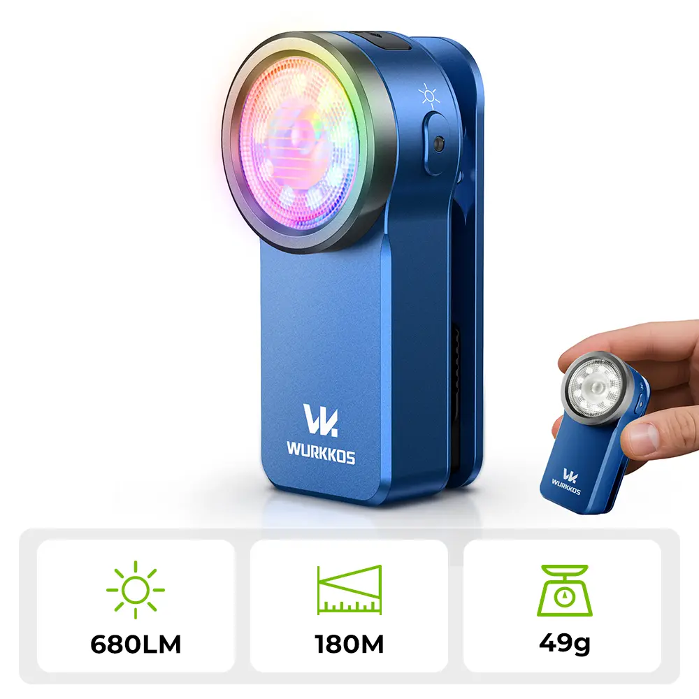 Wurkkos HD03 Powerful LED Ultralight Stick Torch, 680LM Mini Clip USB-C Rechargeable Pocket RGB EDC Spotlight-Floodlight with Magnet, Ideal for Camping and Hiking/Light Outdoor Use, Rechargeable Flashlights, USB-C Flashlight Torches
