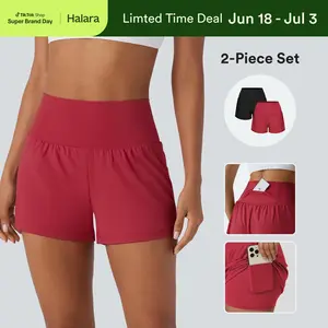 Halara 2-Piece Super High Waisted Back Pocket & Side Hidden Pocket 2-in-1 Yoga Shorts 3" Set #SwimWeek