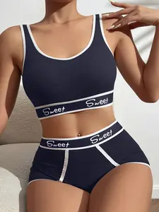 Women's Letter Print Underwear Set, Comfortable Soft Fabric, Sporty Casual Bra and Soft Panties, Fashion Forward Design, Daily Vitality and Confidence, Printed Underwear