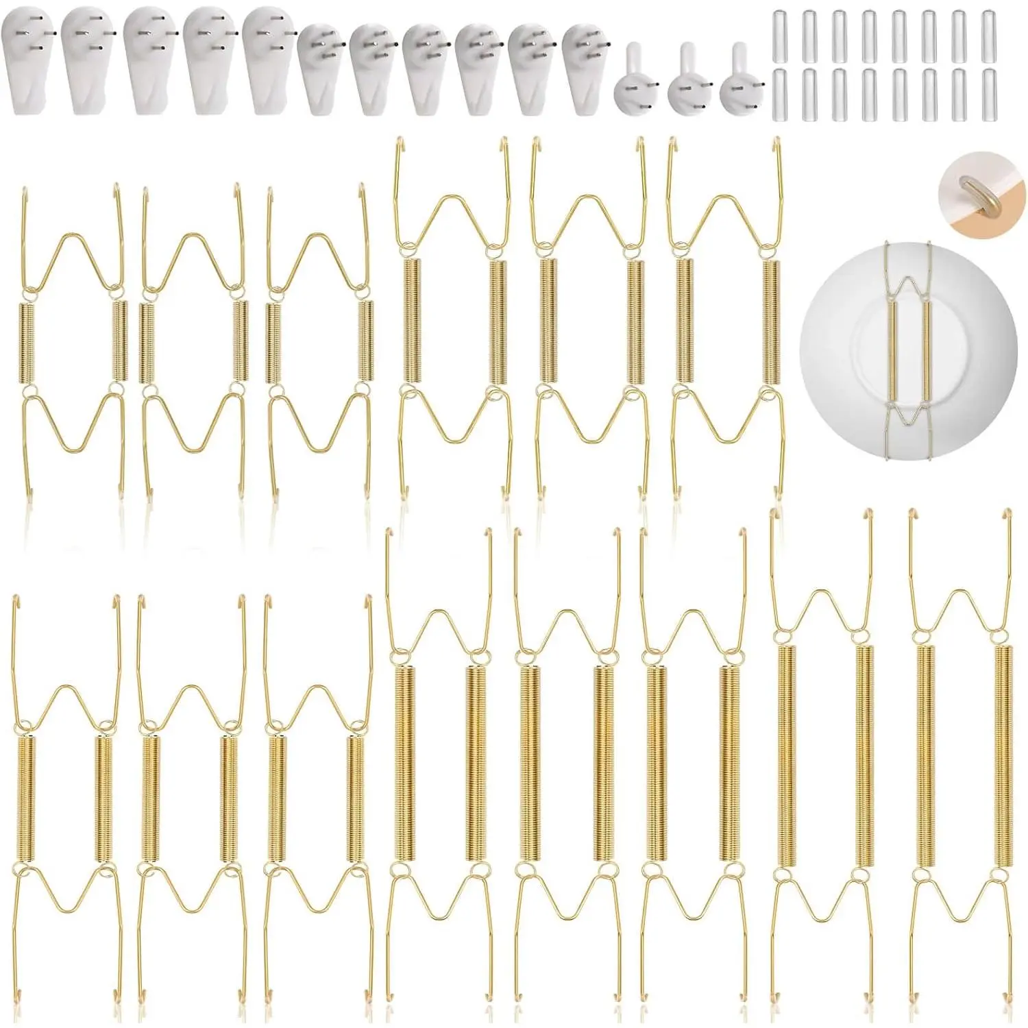 14 count Plate Hangers for The Wall, 4/6/8/10/12 Inch Invisible Decorative Wall Plate Hangers, Stainless Steel Plates Walls Hanger for Display Various Sizes with Hooks for Decorative