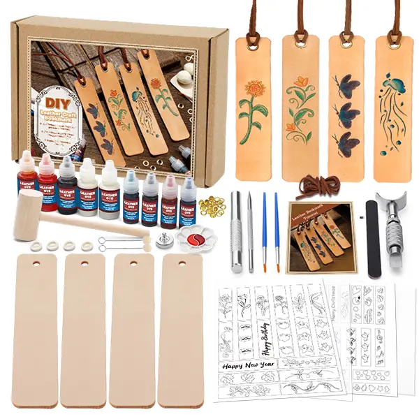 Handmade Leather Bookmark Kit – Includes Premium Leather, Crafting Tools & Step-by-Step Video Tutorial, Make Personalized Bookmarks for Book Lovers, Students & Beginners, Perfect DIY Gift, Fun Creative Crafting Project for Home or Classroom