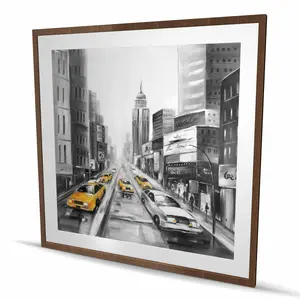 Begin Home Decor C1FM4848DOIZTW 48 x 48 in. Yellow Taxis In York - Contemporary Black Framed Print Wall Art