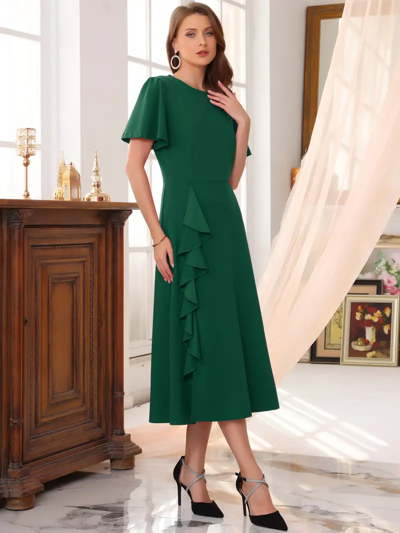 dark green wedding guest dress - TikTok Shop