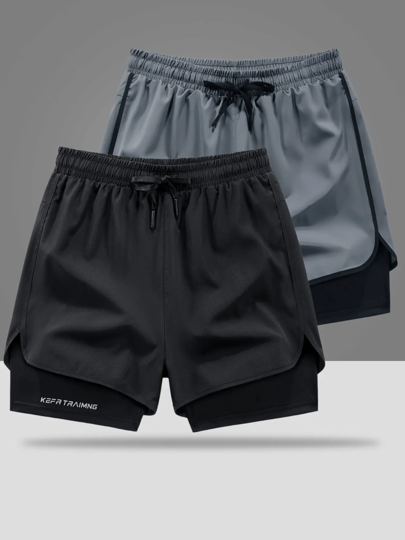 Two piece double layer design sports shorts with a loose outer layer and a snug lining combine perfectly for breathable, quick dry performance suitable for running, workouts, and everyday casual wear summervibes,