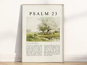 Psalm 23 The Lord Is My Shepherd Bible Verse Poster Vintage Christian Oil Painting Illustration Scripture Quote Religious Artwork