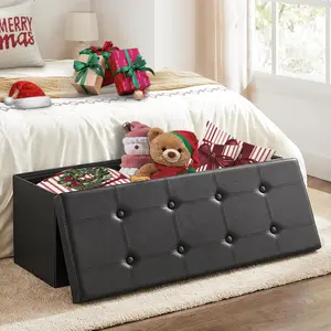 15-43inch Folding Storage Ottoman, Storage Chest, Footrest, Coffee Table, Padded Seat, End of Bed Bench, Faux Leather Seat Foot Rest Stools for Entryway, Living Room, Bedroom, Christmas, Black / Brown
