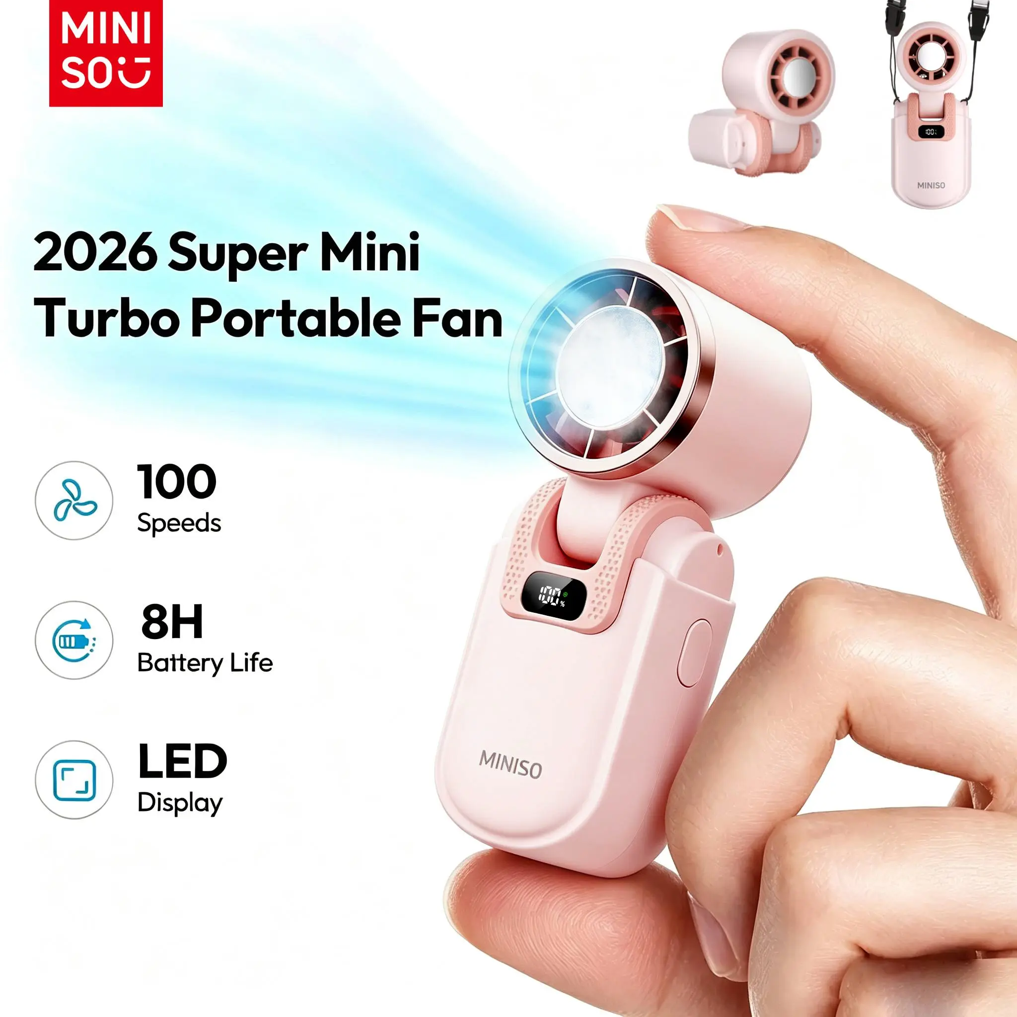 MINISO Portable Fan Handheld Turbo Fan with Ice Cooling, 3-in-1 Small Hand Fan, 100-Speed USB Rechargeable Foldable Fan, 2400mAh Battery Powered Personal Fan for Outdoor, Travel, Gifts for Women & Men,back to school,back to school haul