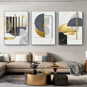 3PCS/set Frameless Modern Golden Abstract Geometric Art Pattern Stitching Canvas Print Gold Foil Poster Wall Paintings for Living Room Home Decor Art Wall Decoration Modern Abstract Design