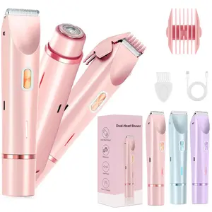 2-in-1 Electric Shaver, Dual-Head Bikini Trimmer for Women, USB Rechargeable Full-Body Hair Removal Razor for Underarm, Leg and Body