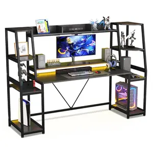 SIKAIC 78.8-Inch Large Sturdy Gaming Desk for PC Gamers, Ergonomic with LED Lights, Monitor Shelf, Adjustable Desk Mount, Gaming Desks