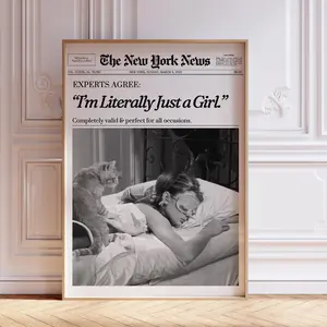 Retro Trendy Newspaper Print, New York Wall Art, Girly Feminine Dorm Room Vintage Decor