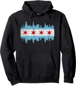 Chicago City Skyline Flag - Vintage Chicago City DISTRESSED Pullover Hoodie Tops Black Jersey Womenswear
