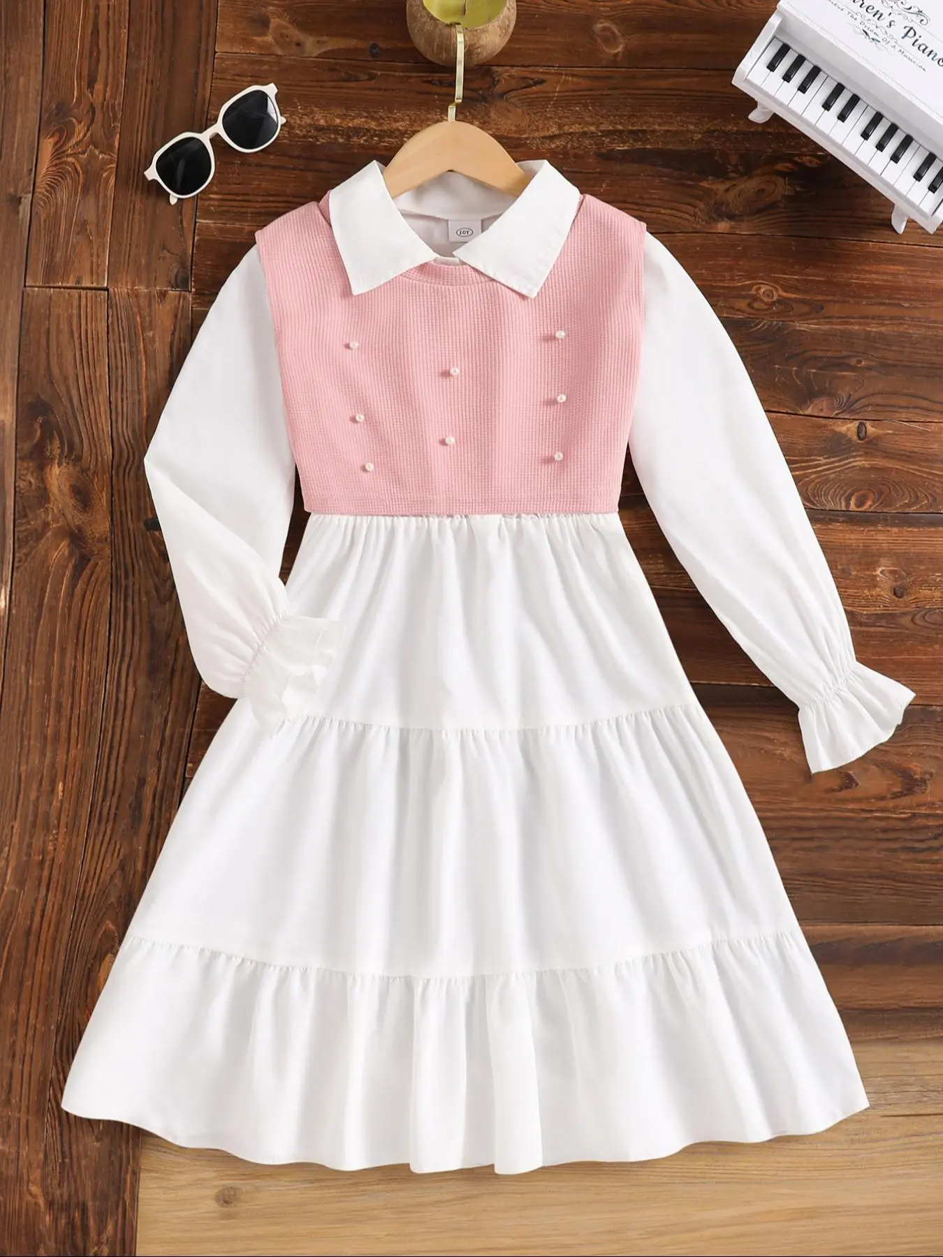Girl's Solid Color Ribbed Turtleneck Sweater & Dress Two-Piece Set, Casual Fashion Cozy Two Piece Outfits for Daily Outdoor Wear, Girls Clothing for Spring Fall