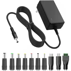 12V 2A Power Supply AC DC Adapter with 10 Tips, Universal DC in 12 Volt 2 Amp Power Cord, Converter Transformer 100-240v, 50/60HZ, 5.5x2.5mm DC Output Jack