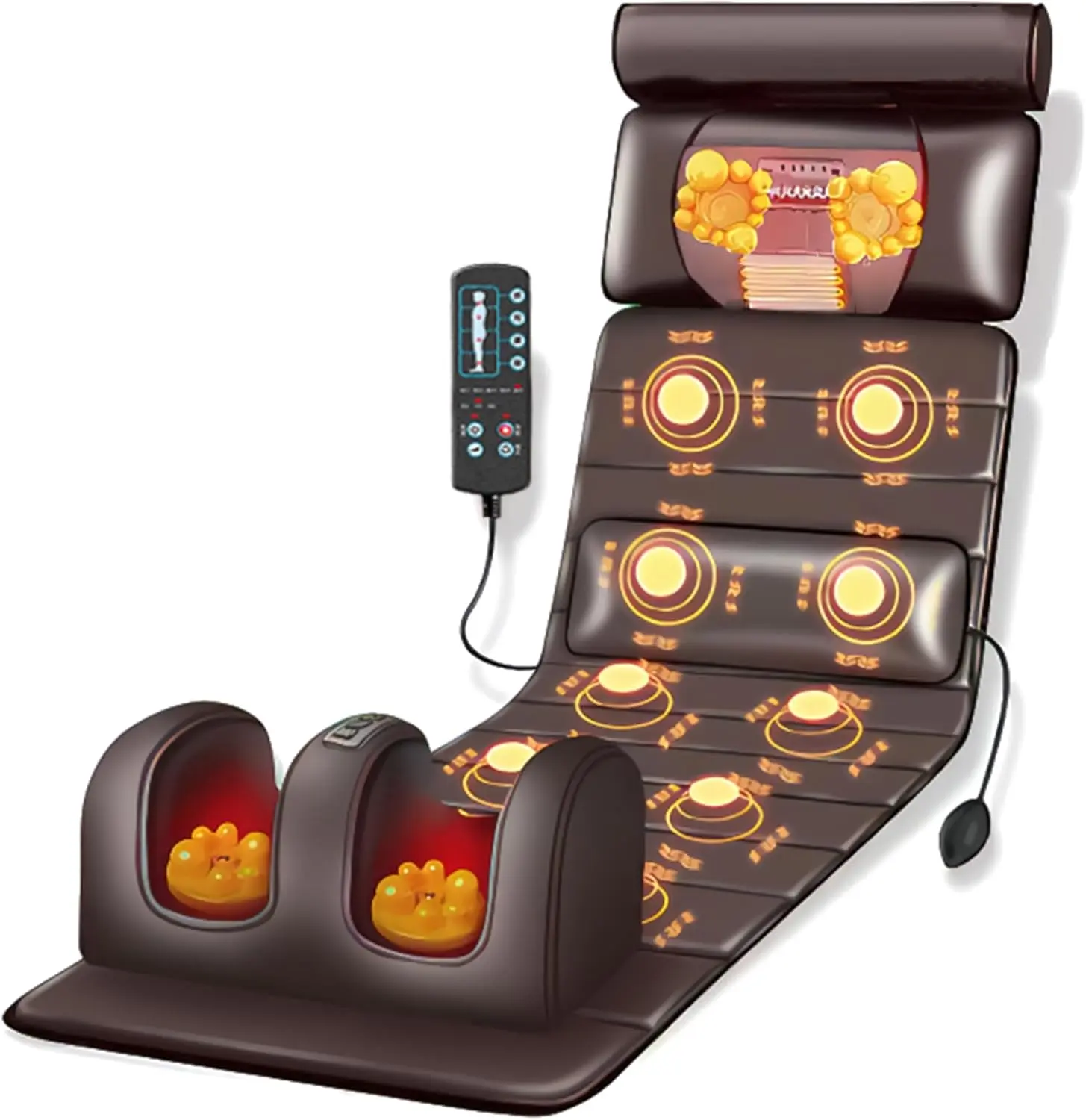 Full Body Heated Massage Mat with Foot Massage Neck Shiatsu Rollers - Foldable Portable Vibration Pad for Back Shoulder Neck and Foot Relief - Ideal Gift , Lightweight, Neck Pain Relief, Warmth