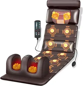Full Body Heated Massage Mat with Leg Air Compression and Neck Shiatsu Rollers - Foldable Portable Vibration Pad for Back Shoulder Neck and Foot Relief - Ideal Gift for Fathers Day