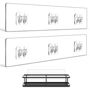 2-Pack Shower  Adhesive Replacement - Transparent  Strips with Hooks, No Drilling Adhesive for Bath Storage Shelves, Kitchen Racks, Shower Basket & Soap Holder