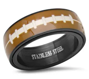 Steel By Design Men's Black IP American Football Spinner Ring