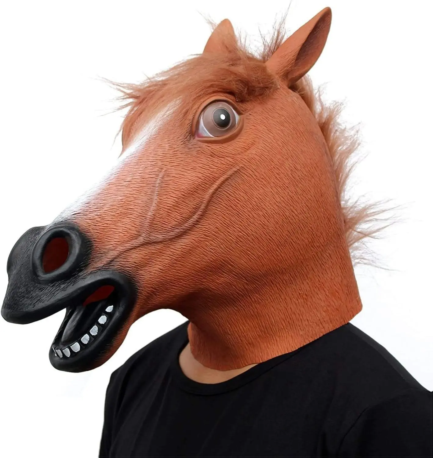 Horse Mask Party Dress Up Horse Head Masks for Adults Men Masquerade Brown 100% Natural Latex Perfect Fit for Any Adult Adjustable for Improved Visibility Comfortable Secure Fit Halloween Costume Parties