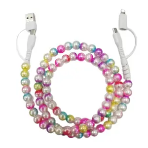 4 in 1 Rainbow Beaded Charging Cable Colorful Gradient USB Data Cable 1m for Mobile Devices Cellphone