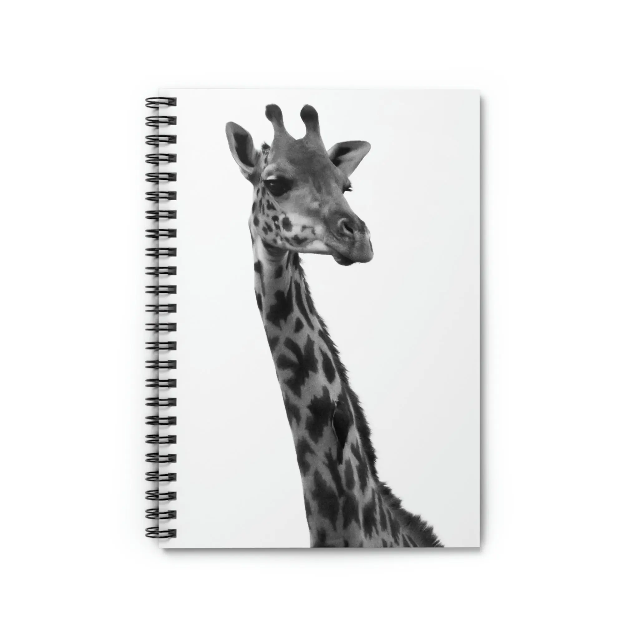 Giraffe Portrait in Black and White - Spiral Ruled Line Notebook