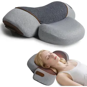 Neck Massager Pillow, Traction Massager with Massage Hot Compress Traction Stretching, Pillow Massage Neck Hump with 118-inch-Long Cord, Light Gray