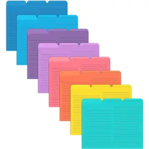 Lined File Folders, 24 Pack, Notes Tabbed File Folders, 1/3 Cut Tabs, 8 Vibrant Colors, Heavyweight, Letter Size Folders, 9.5" x 11.5", Left/Center/Right Set Per Color,