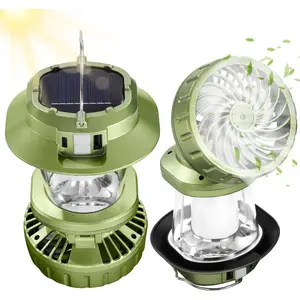 2-Pack Camping Lantern with Fan, Rechargeable Solar LED Waterproof USB Output Hanging Light Camping Essentials Survival Kits for Indoor Outdoor Home Emergency Light Power Outages (4 Light Modes)