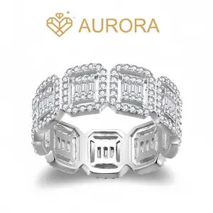 【#115 Royal Grid】Moissanite Stackable band ring enhancer Ring Band with 925 Sterling Silver  Engagement Rings Synthetic Moissanite