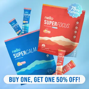 Nello Super Bundle: 1 Supercalm Travel Packets (20ct) + 1 Superfocus Travel Packets (Caffeinated, 20ct):  Exclusive Bundle for Clarity, Productivity & Relaxation.