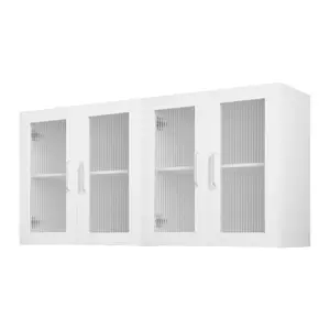 VEVOR Laundry Room Wall Cabinet, 2-Tier Wall Mounted Cabinet with Adjustable Shelf, Cupboard Storage with 4 Doors, for Kitchen, Bathroom, Laundry, Set of 2, Each 12x 24x 24 in (Dx Wx H), White