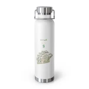 Stack of Money design Water Bottle | 22oz Insulated Copper Vacuum Bottle | Grabovoi Code | Manifestation Cup