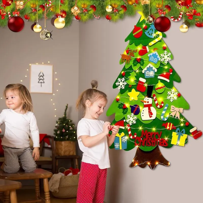 DIY Eco-Felt Christmas Tree Set with 34 Ornaments, Hook-Mounted Wall Hook, Candy & Fawn Decor, Montessori Toddler Toy, Romance-Themed Holiday Gift, DIY Craft Supply (Black Friday 2025)