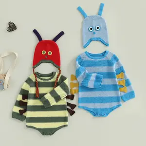 REDWOON Baby Caterpillar Costume Infant Girl Boy Halloween Costume Long Sleeve Knit Hungry Romper with Hat Cosplay Outfit