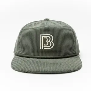 Unisex 5-Panel Corduroy Puff Hat - Classic Logo, Embroidered Graphic, Casual Hat, Green Corduroy Fashion Accessory, Casual Hats, Classic Logo Hats
