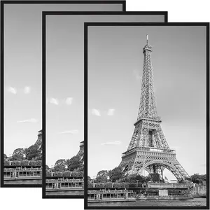 3-Pack 16x24 Black Rectangle Picture Frames, Scratch-Proof Slide-In Strip Poster Frames with Horizontal/Vertical Wall Mounting, Home Decor Gallery Room Accessories for Decoration Backboard