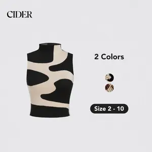 Cider [2 colors, size 2-10] Knitted Zebra Stripe Sleeveless Crop Top SwimWeek