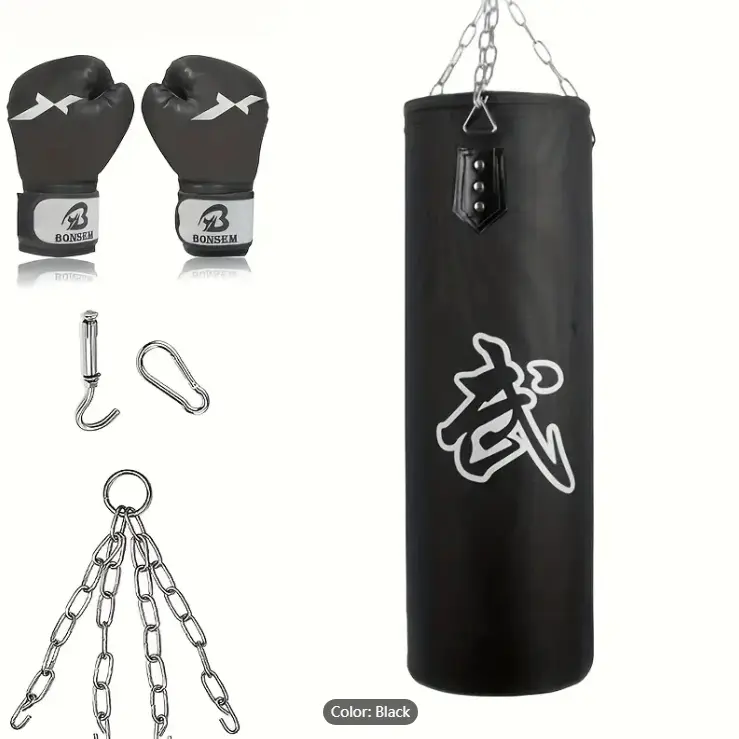Heavy-Duty Punching Bag Set For Adults & Kids - Unfilled, Comes With Punching Gloves, Wraps, Chain & Ceiling Hook For MMA, Kickboxing, Karate, Taekwondo & More!