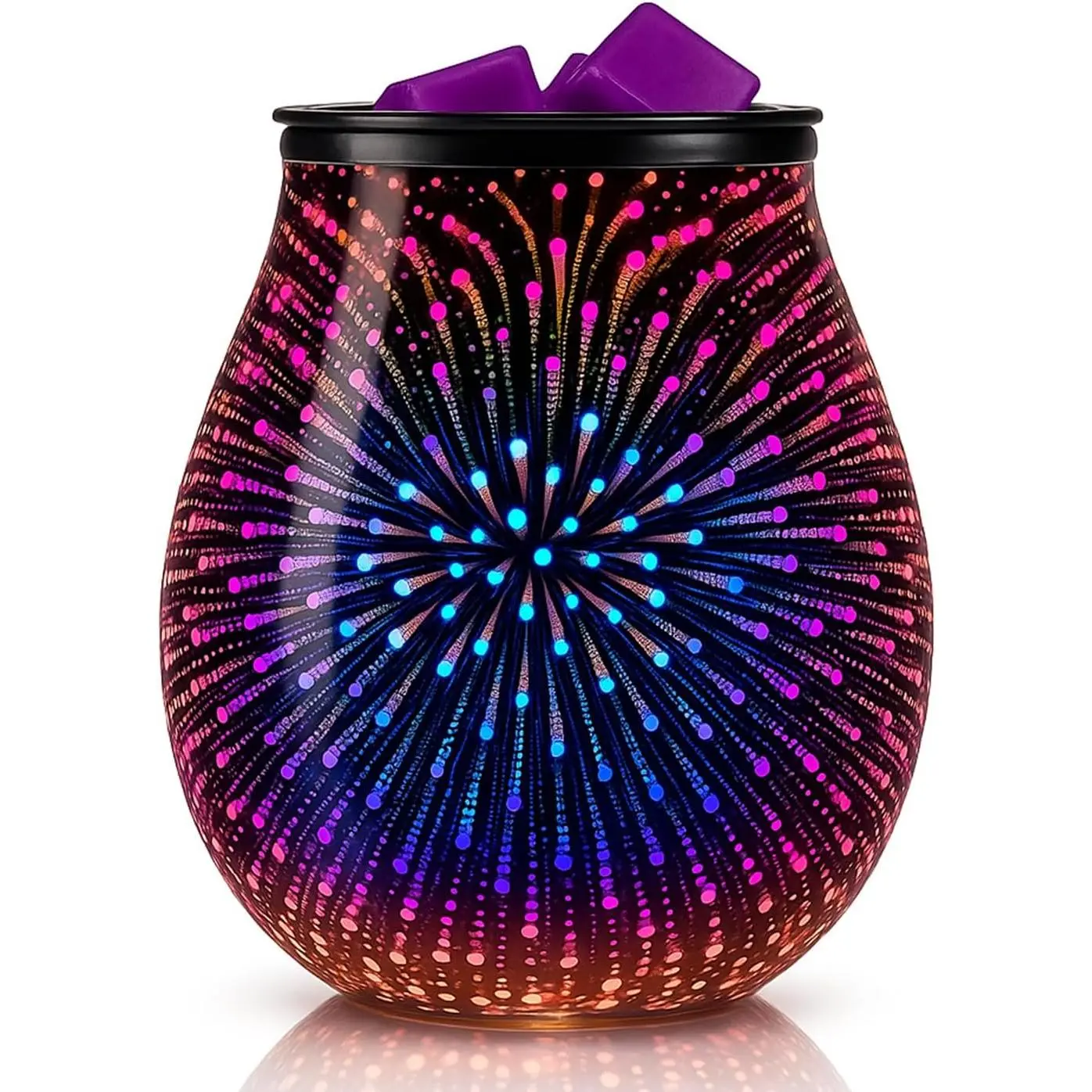 3D Glass Fireworks Electric Wax Melt Warmer - PTC Heating Plate, 7-Color Changing LED Decoration Light, Smokeless Pollution-Free Sensory Oil Burner, Silicone No-Flame Art-Designed Home Fragrance Ambient Room Lamp