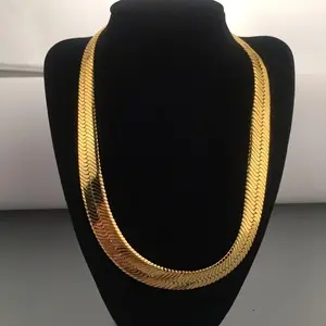 Elegant men's gold-plated herringbone chain necklace-10mm flat, 23.62inch long, nickel-free copper, perfect for formal & casual wear jewellery