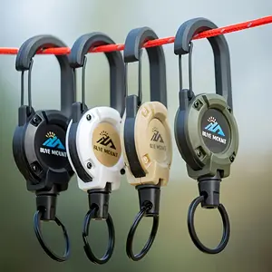 2-Pack Heavy Duty Retractable Keychain Suit with Wire Rope, Lanyard and Climbing Button Carabiner-Perfect for Outdoor Camping, Hiking and Fishing | Multifunctional Tool Badge and ID Card Clip