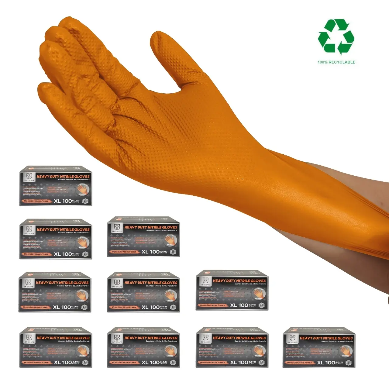Orange Disposable Nitrile Gloves - 8mil Diamond-Textured Grip, Latex & Powder-Free, Waterproof for Industrial & Food Applications, Home Cleaning Essentials (Room, Bathroom, Pet Hair Care), 100 Pcs