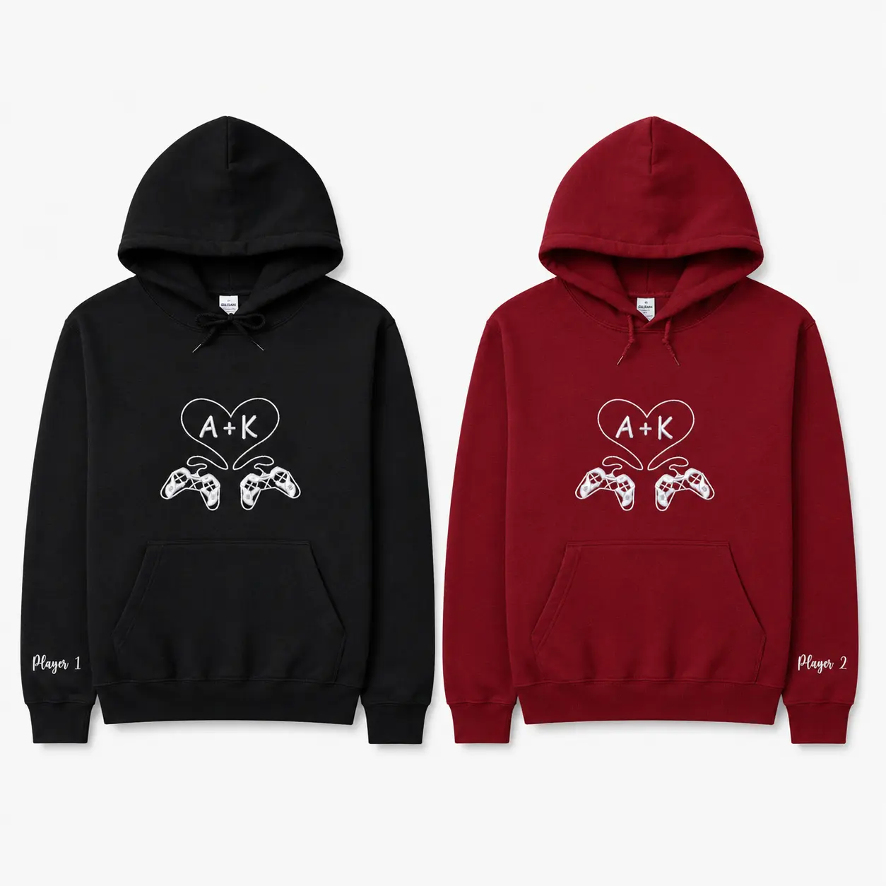 Custom Embroidered Gamer Couple Hoodies With Initials – Matching Hoodie Gift for Couples Valentine Anniversary Birthday, Valentine Gift