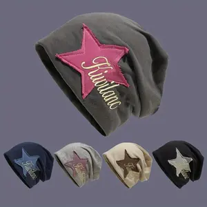 Unisex Star Embroidered Beanie Hat, Lightweight Stretchy Knit Cap with 'Fashion' Script for Men & Women, Beanie Hats