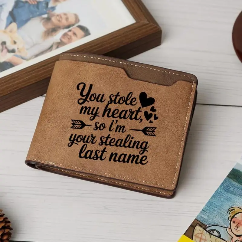 You Stole My' Heart I Want Your Name Wallet Engraved, Leather Wallets, Personalized Mens Gifts for Husband from Wife, Custom Wallet for Man, Boyfriend, Fiance, Anniversary Christmas gift for Him