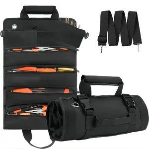 1pc Heavy Duty Waterproof Tool Kits Tote Roll-Up Design with 6 Tool Pouches for Organizing Hand Tools and Small Tools