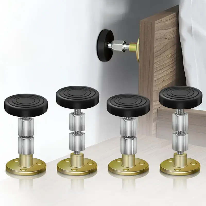 4-Pack Metal Adjustable Threaded Bed Frame Anti-Shake Tools, 30mm-90mm Wall-Safe Stops for Drywall/Tile, Tool-Free Install, Flexible Adjustment, Furniture Hardware Fasteners for Beds & Cabinets (Non-Water-Resistant), Metal Bed Frame, 30-90Mm